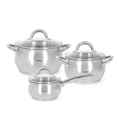 Fissman  6-Piece Cookware Set Frida With Glass Lids/Mirror Outside (Stainless Steel)