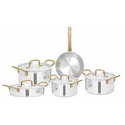 Chef's Delight 9-Piece Triply Cookware Set with Gold Handle