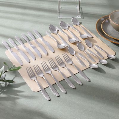 Chef's Delight Lotus Hammered 24-Piece Cutlery Set In Acrylic Stand-Serves 6