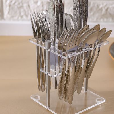 Chef's Delight Lotus Hammered 24-Piece Cutlery Set In Acrylic Stand-Serves 6