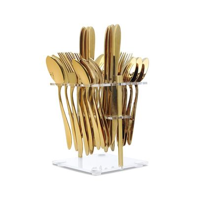 Chef's Delight Lotus Plain 24-Piece Cutlery Set in Acrylic Stand With Pvd -Serves 6