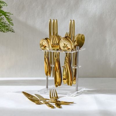 Chef's Delight Lotus Plain 24-Piece Cutlery Set in Acrylic Stand With Pvd -Serves 6