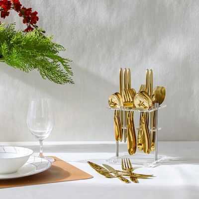 Chef's Delight Lotus Plain 24-Piece Cutlery Set in Acrylic Stand With Pvd -Serves 6