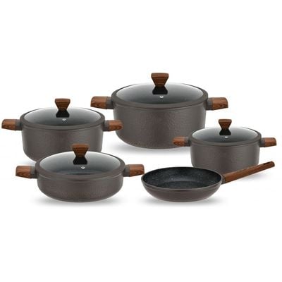 Chef's Delight Bistro Bliss 9-Piece Cookware Set Brown - 4MM Bottom