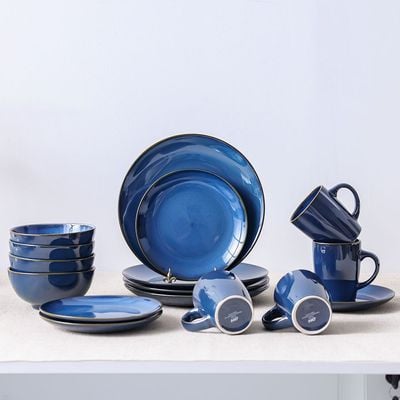 Youthful Bite 16-Piece Porcelain Reactive Glazed Dinner Set - Serves 4 