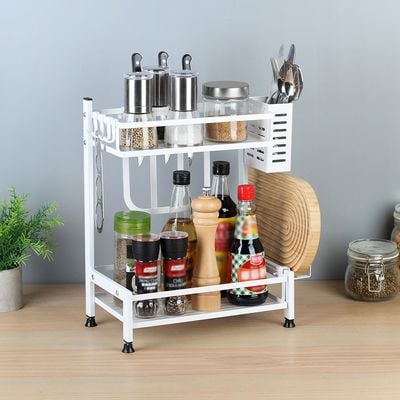 Atticus 2 Tier Spice Rack Organizer Countertop With Utensil Holder White 32.5X20X40Cm