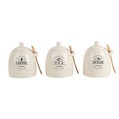 Princess 3-Piece Ceramic Storage Jar Set With Silicon Ring ,Wood Spoon ,700Ml 10.5 X 10.5 X15.5 Hcm