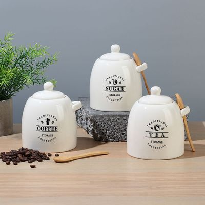 Princess 3-Piece Ceramic Storage Jar Set With Silicon Ring ,Wood Spoon ,700Ml 10.5 X 10.5 X15.5 Hcm