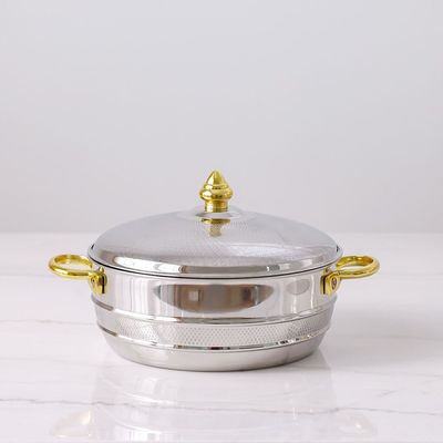 Nomaris Hot Pot with Etching Work - Gold & Shiny Polished - 2500ml - 28x28x14 cm