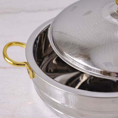 Nomaris Hot Pot with Etching Work - Gold & Shiny Polished - 2500ml - 28x28x14 cm