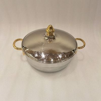 Nomaris Hot Pot With Etching Work Gold & Shiny Polished 2500ml 28x28x14CM