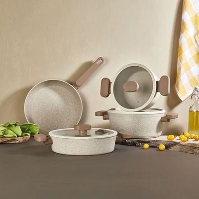 Lavonni 7-Piece Valeria Silicon Rim Lid Cookware Set Cream