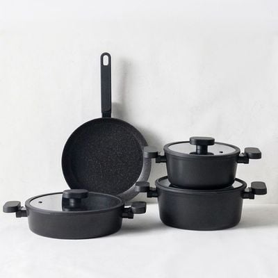 Lavonni 7-Piece Valeria Silicon Rim Lid Cookware Set Black 