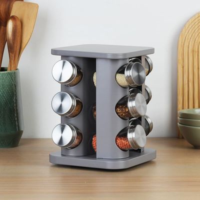 Gravitas 13-Piece Spice Rack Set Grey,100Ml Grey 19 X 19 X 21.5 Hcm