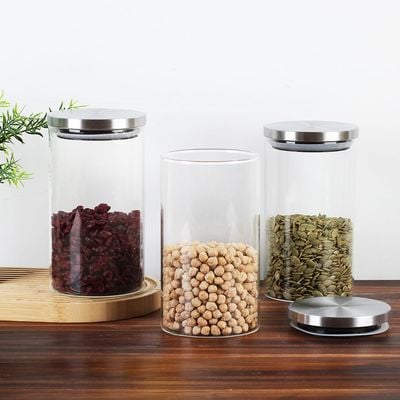 Abaco 3-Piece Glass Storage Jar With Stainless Steel Lid -1200Ml