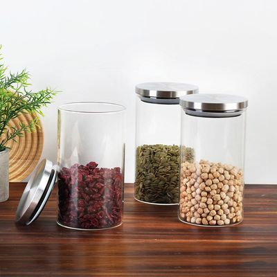 Abaco 3-Piece Glass Storage Jar With Stainless Steel Lid -1200Ml