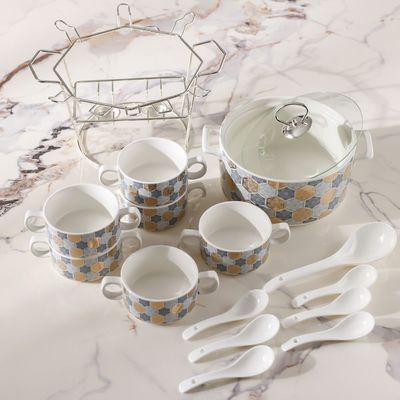 Orchid 16-Pc Printed Soup Set - White/Grey