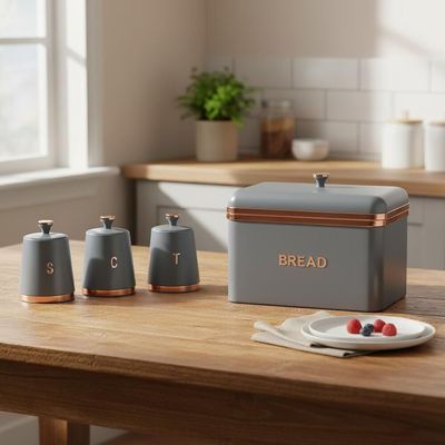 Astra 4-Piece Metal Storage Set With Bread Bin 1200Ml, 35.5 X 23.5 X24.5Hcm
