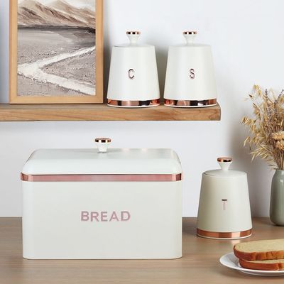 Astra 4-Piece Metal Storage Set With Bread Bin 1200Ml, 35.5 X 23.5 X24.5Hcm