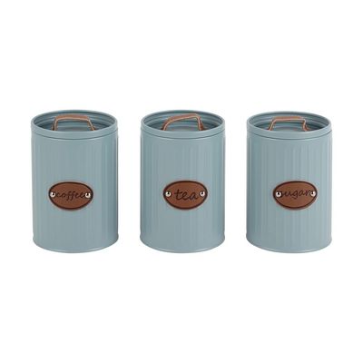 Astra 3-Piece Metal Storage Jar Set With Leather Handle Name Plate -1100Ml