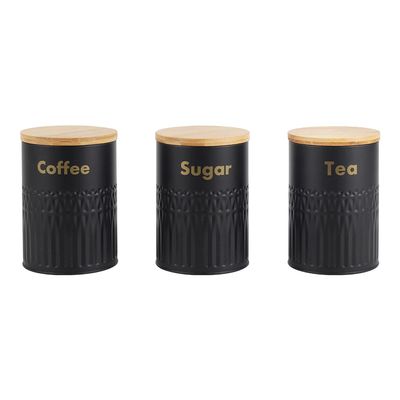 Astra 3-Piece Metal Storage Jar Set With Bamboo Lid -1200Ml