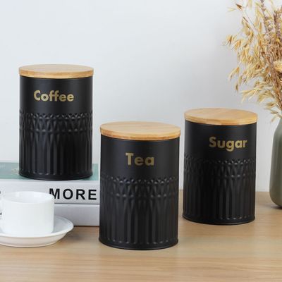 Astra 3-Piece Metal Storage Jar Set With Bamboo Lid -1200Ml