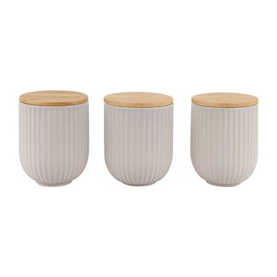 Astra 3-Piece Ceramic Storage Jar Set With Bamboo Lid -750Ml