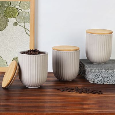 Astra 3-Piece Ceramic Storage Jar Set With Bamboo Lid -750Ml