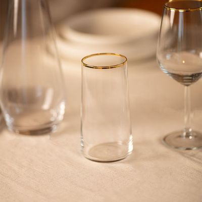 Rakle 4-Piece  Real Gold Rim Hi Ball Glass Set - 540 Ml