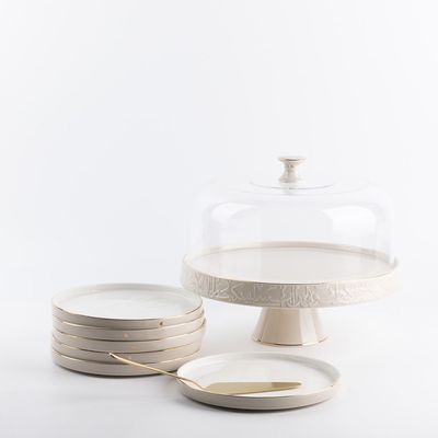 Otantik 9-Piece Cake Serving Set From Jiwar - Beige + Gold  