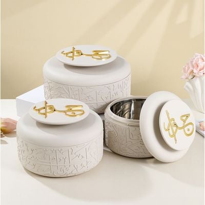 Otantik 3-Piece Food Warmer Set From Jiwar - Beige + Gold  