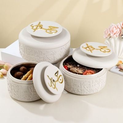 Otantik 3-Piece Food Warmer Set From Jiwar - Beige + Gold  