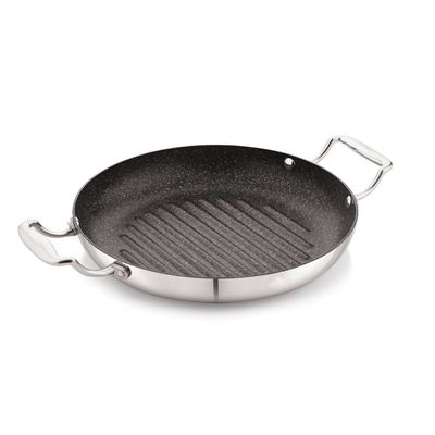 Chef's Delight Tri-Ply Stainless Steel Round Grill Pan with Quantanium Non-Stick Coating,26CM