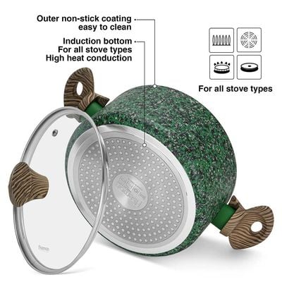 Fissman Casserole Malachite 24x10.9cm/4.7LTR With Glass Lid (Aluminum Non Stick Coating)