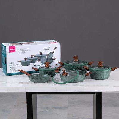 Radiant 9 Pcs Granite Cookware Set - Green