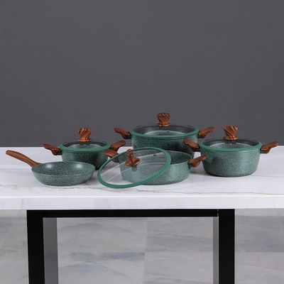 Radiant 9 Pcs Granite Cookware Set - Green