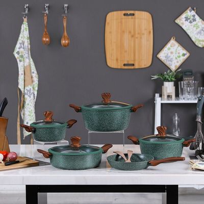 Radiant 9 Pcs Granite Cookware Set - Green