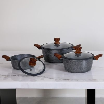 Radiant 9 Pcs Granite Cookware Set - Dark Grey