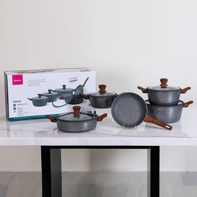 Radiant 9 Pcs Granite Cookware Set - Dark Grey