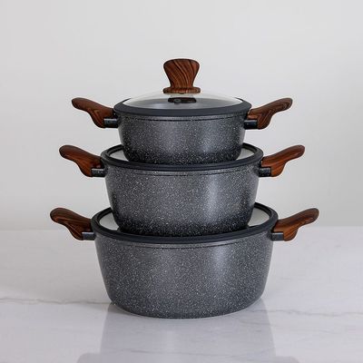 Radiant 9 Pcs Granite Cookware Set - Dark Grey