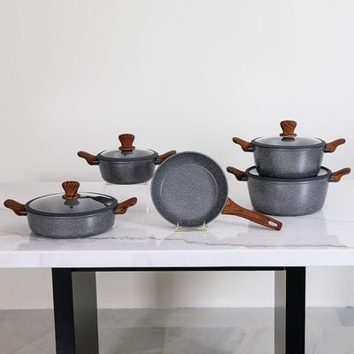 Radiant 9 Pcs Granite Cookware Set - Dark Grey