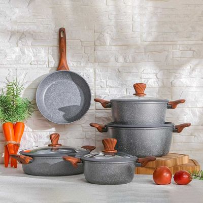 Radiant 9 Pcs Granite Cookware Set - Dark Grey