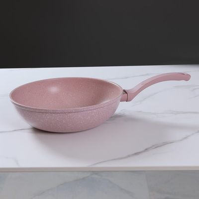 Smoky Pink Marble Coating 28Cm Wok Pan - 15031