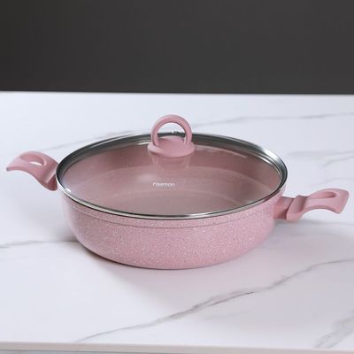 Smoky Pink Marble Coating 28Cm Shallow Casserole - 15036