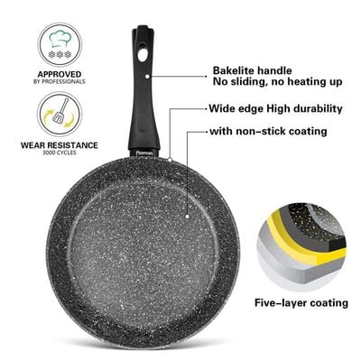 Fissman Deep Frying Pan Aluminium Fiore Series Marble Non Stick Coating With Induction Bottom Black 24x6.5cm