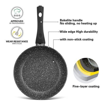 Fissman Frying Pan Aluminium Fiore Series Marble Non Stick Coating With Induction Bottom Black 20x4.5cm