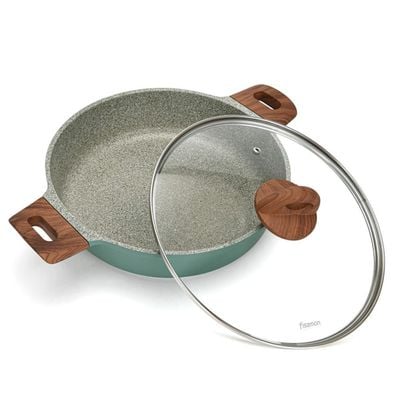 Fissman Casserole With Glass Lid Aluminium Coating Shallow And Induction Bottom 28x7.2cm/3.8LTR Green