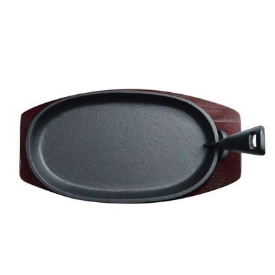 Oval Cast Iron Sizzler Tray Small With Holder 24 x 14 Cm