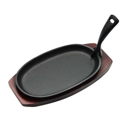 Oval Cast Iron Sizzler Tray Small With Holder 24 x 14 Cm