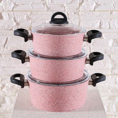 Falez 9-Piece Premium Granite Cookware Set Pink 2.7 mm